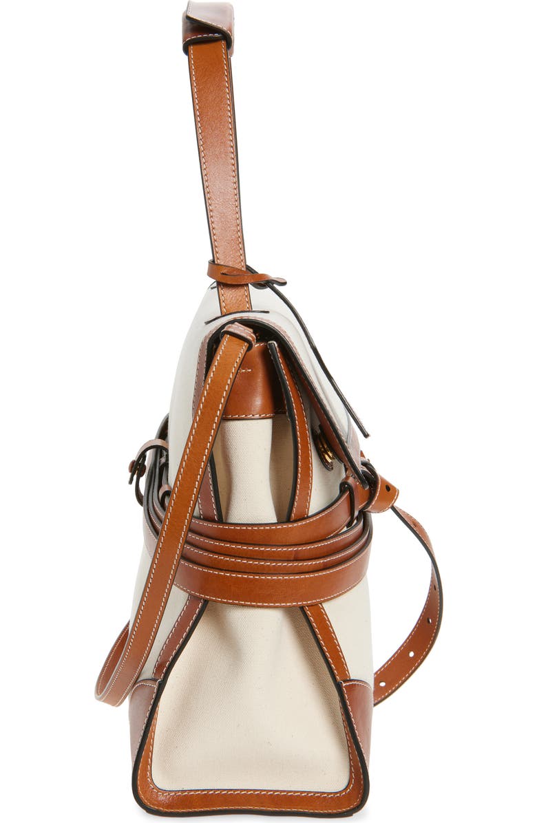 Moschino Medium Tie Me Canvas & Leather Shoulder Bag, Alternate, color, Natural/ Hide