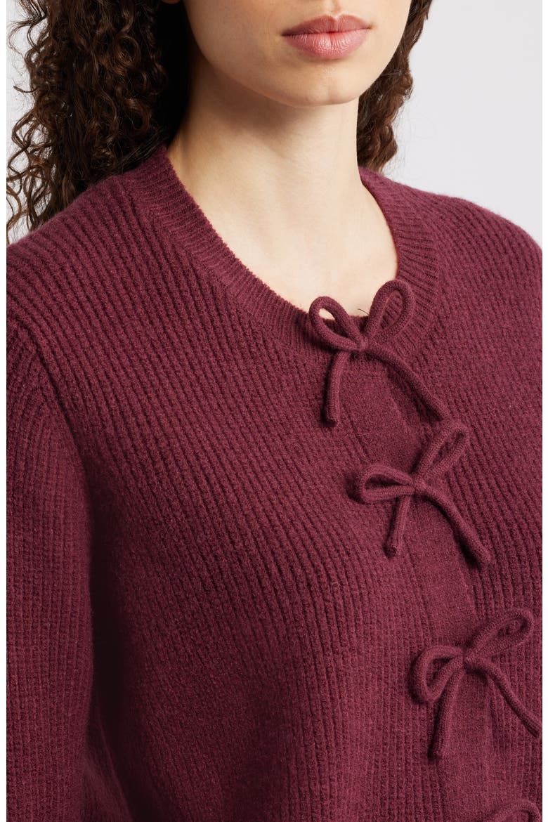Wilde Bow Front Cardigan, Alternate, color, BURGUNDY