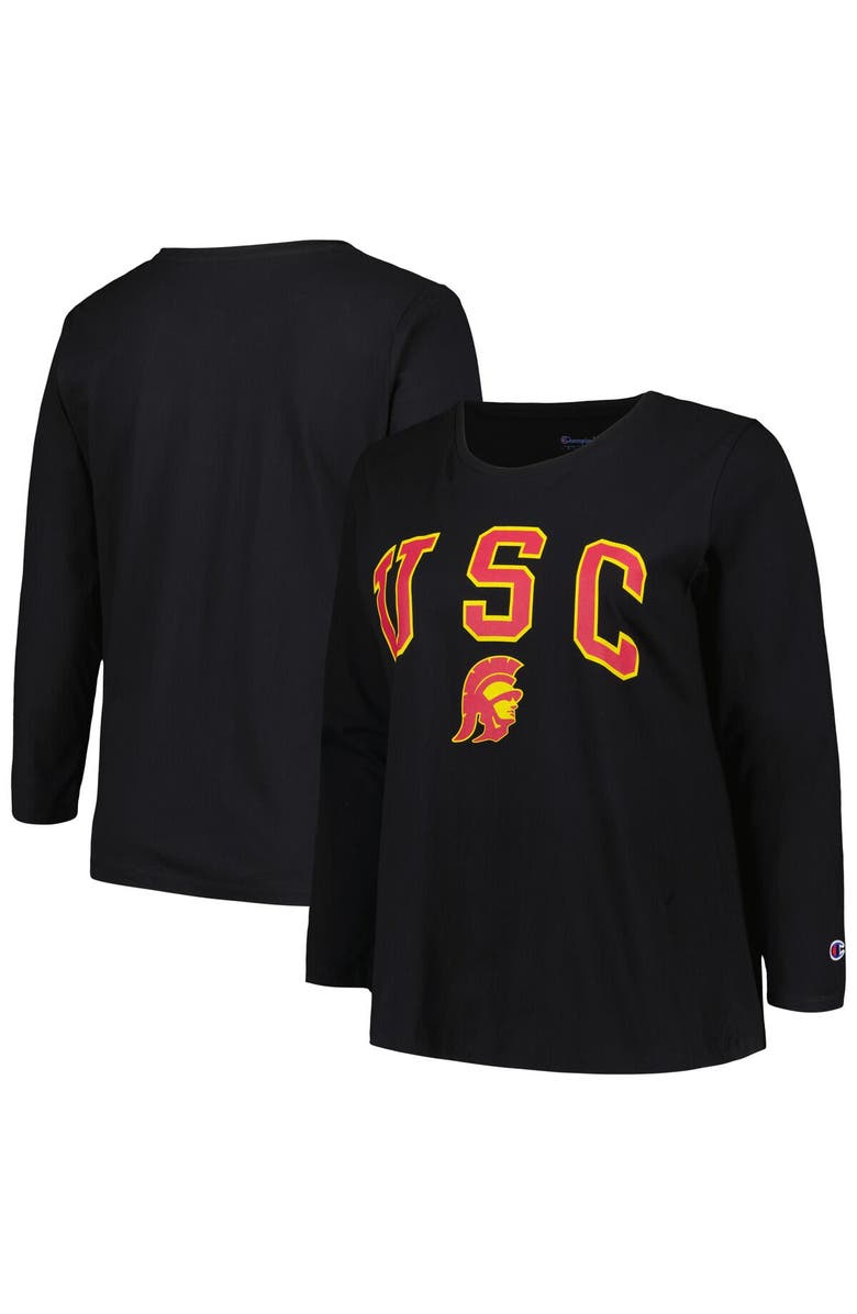 PROFILE Women's Profile Black USC Trojans Plus Size Arch Over Logo Scoop Neck Long Sleeve T-Shirt, Main, color, Black