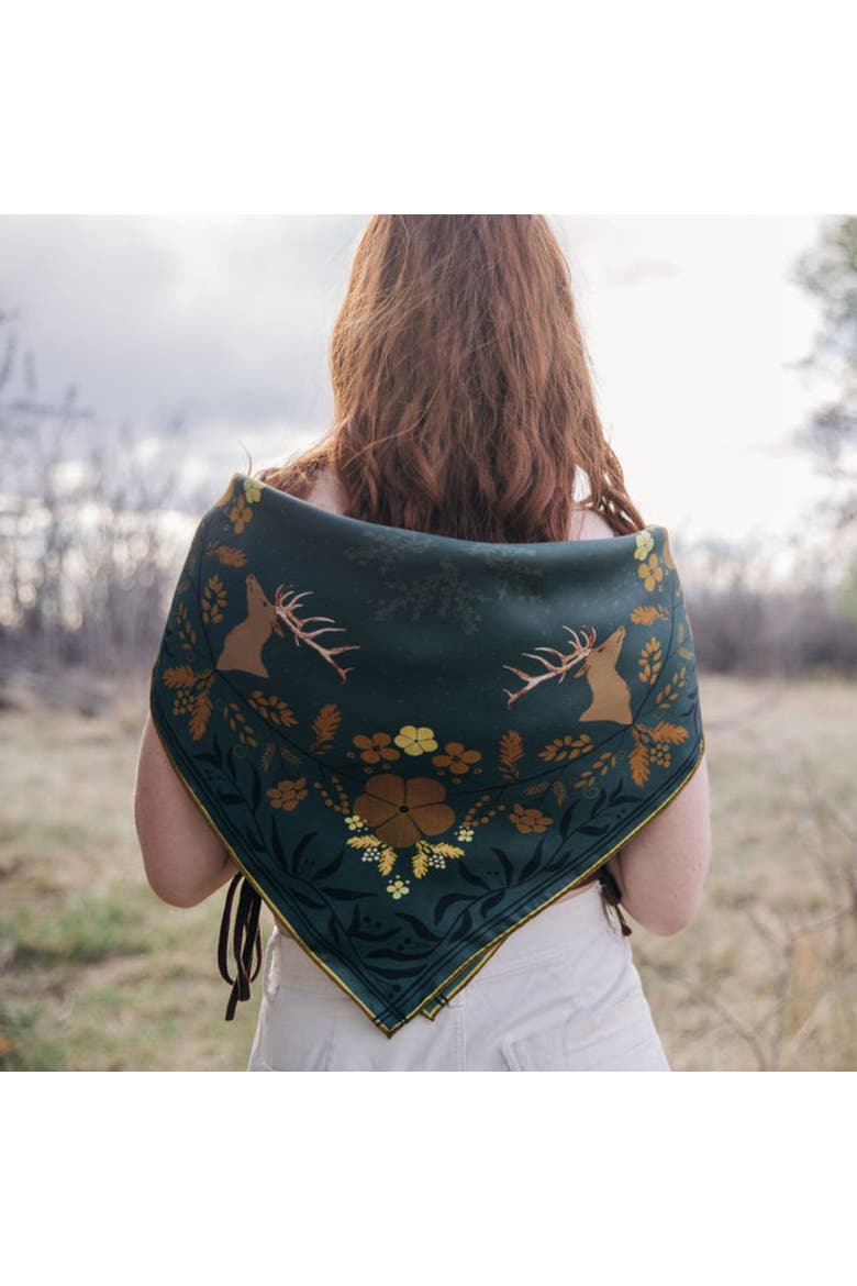 100% Silk Scarf Haven - Golden Wildflowers and Elk, Alternate, color, 35 x 35"