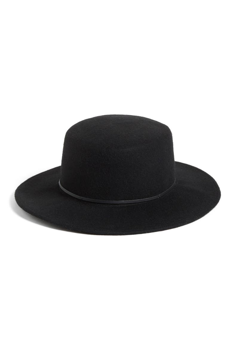 Flat Brim Felt Hat, Main, color, BLACK