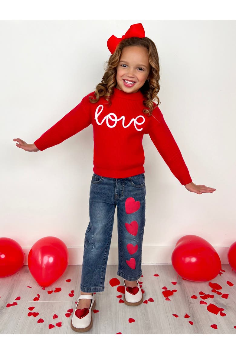 Red Love Sweater and Heart Denim Pant Set, Alternate, color, Red