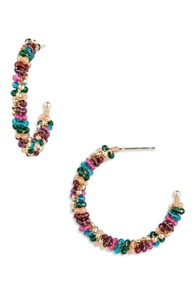 Crystal Beaded Hoop Earrings, Main, color, GOLD MULTI