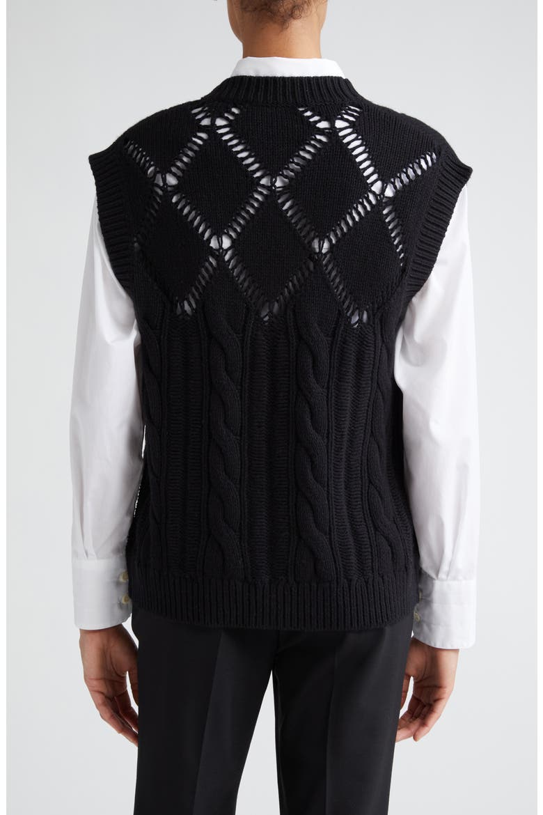 Argyle Oversize Recycled Cashmere & Organic Cotton Sweater Vest, Alternate, color, BLACK