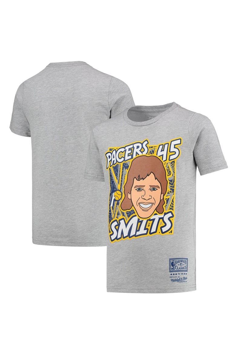 Youth Mitchell & Ness Rik Smits Gray Indiana Pacers Hardwood Classics King of the Court Player T-Shirt, Main, color, Heather Gray