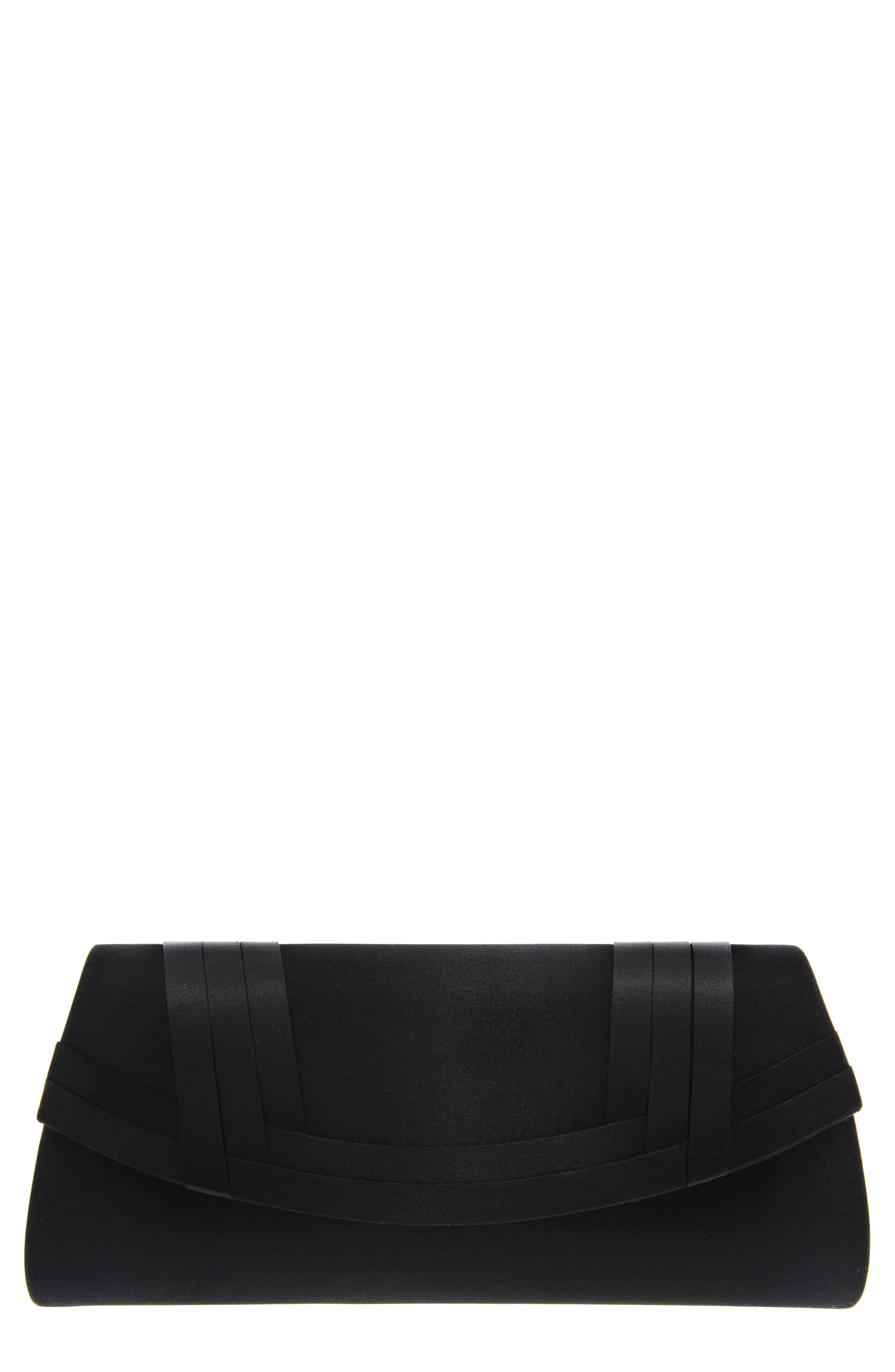 Nina Avis Pleated Classic Clutch, Main, color, Black Noble Satin