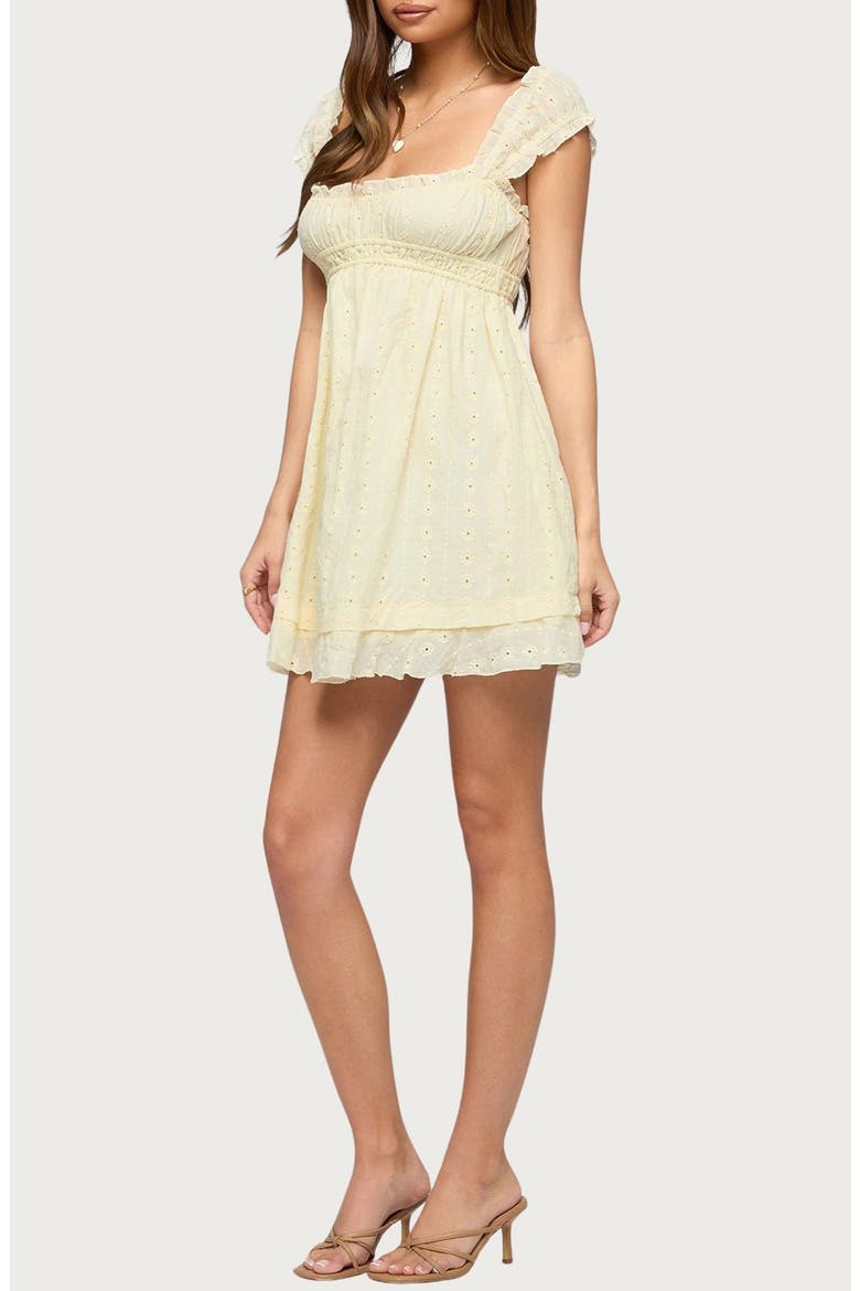 Eyelet Ruffle Babydoll Minidress, Alternate, color, LIGHT-YELLOW