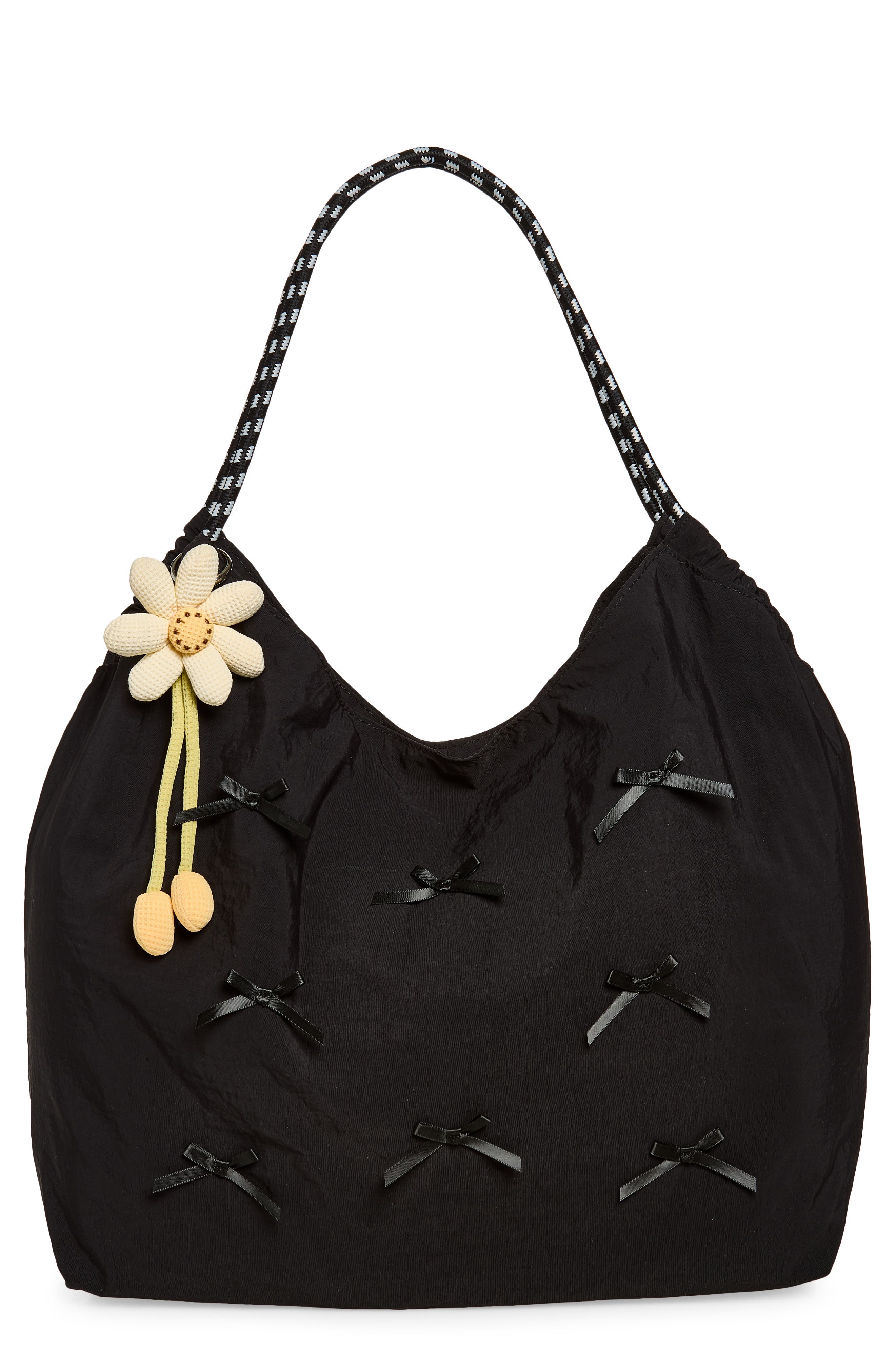 Kids' Bow Nylon Blend Tote, Main, color, BLACK