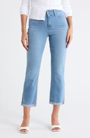 PAIGE Brigitte High Waist Raw Hem Straight Leg Jeans
