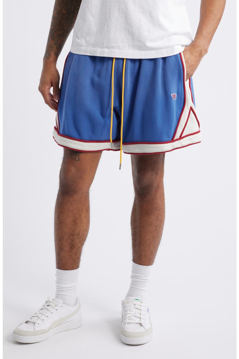 Warm Up Tie Waist Shorts, Main, color, BLUE/ CREAM