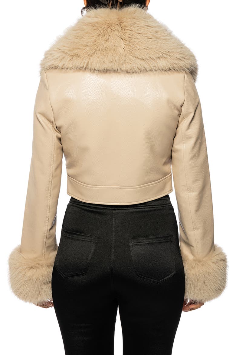 Gisele Faux Fur Trim Faux Leather Crop Jacket, Alternate, color, BEIGE