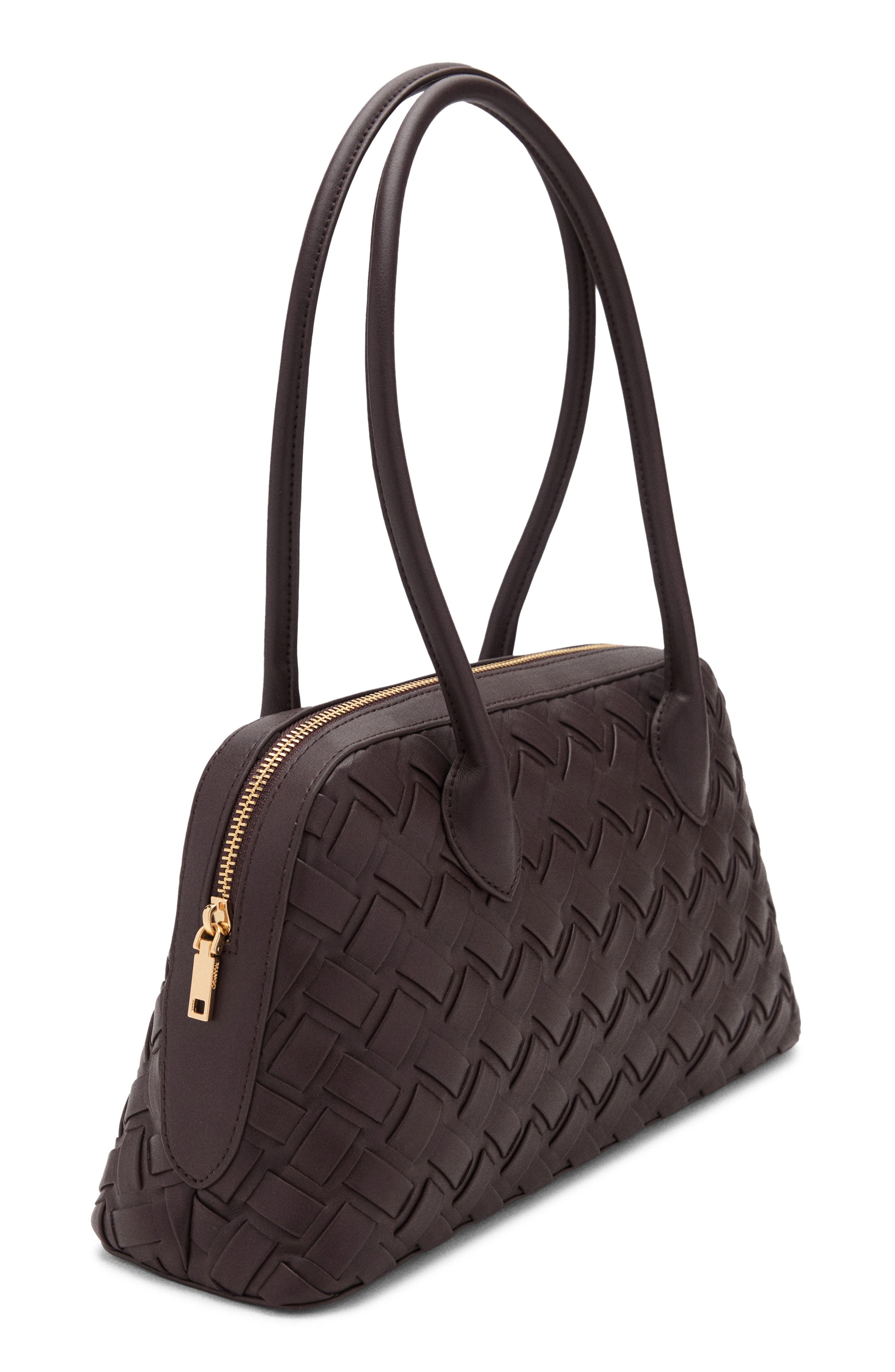 MANGO Braided Faux Leather Bowling Bag, Main, color, Chocolate