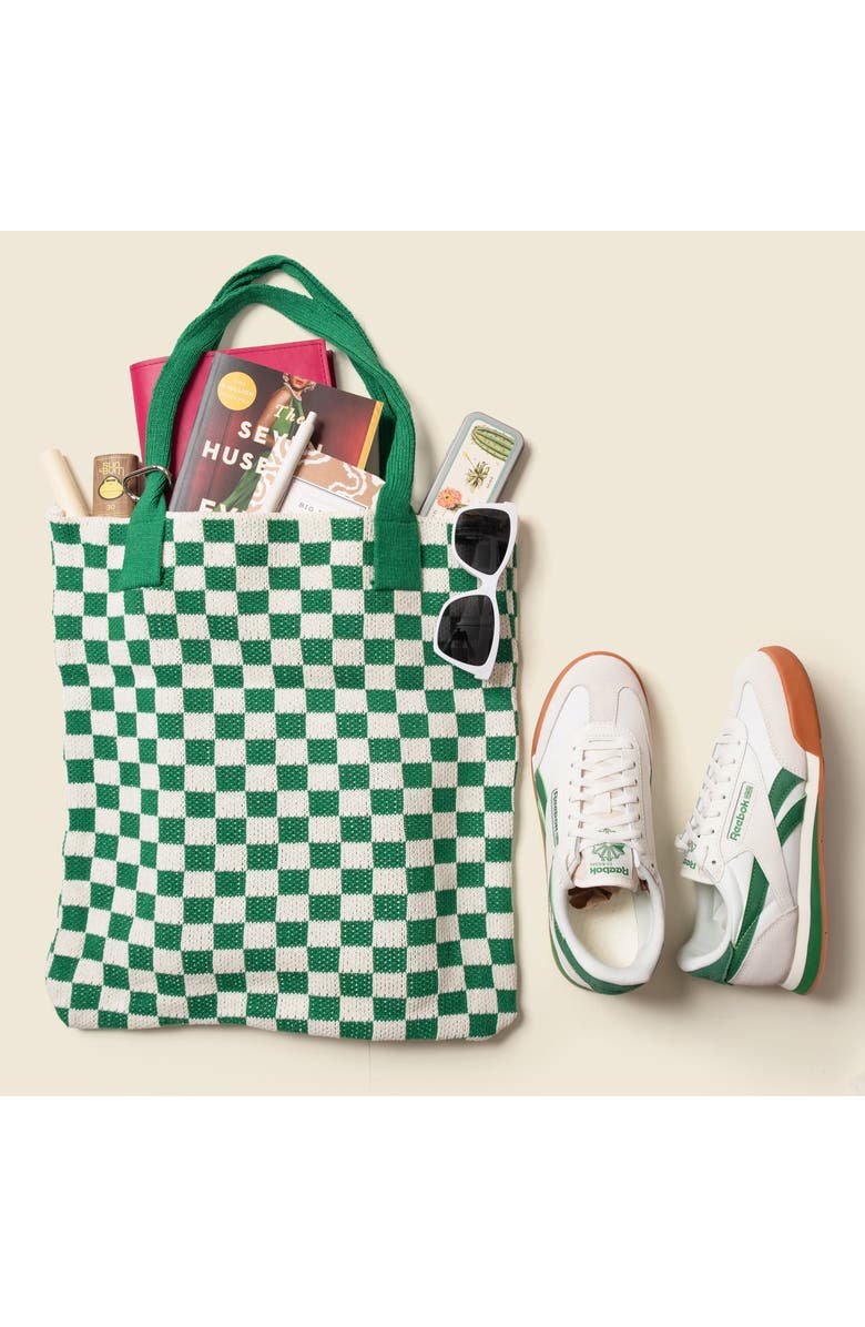 Casupo Checkered Sweater Tote Bag, Alternate, color, Green And White