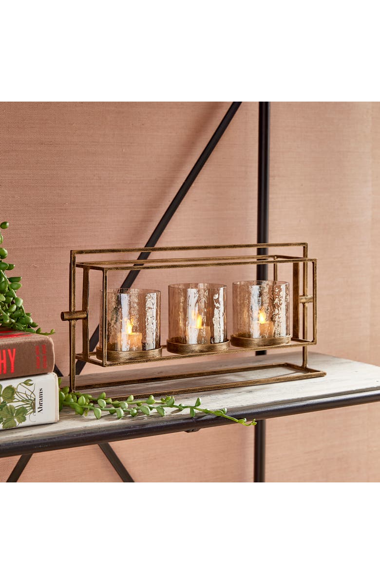 Napa Home & Garden Wesley 3-Candle Hurricane, Alternate, color, Gold