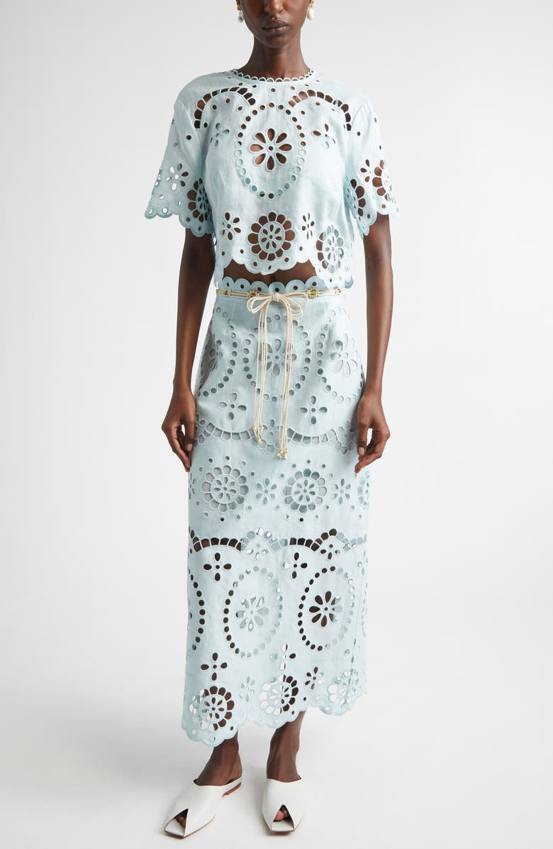 Zimmermann Awaken Belted Broderie Anglaise Midi Skirt, Alternate, color, Mint