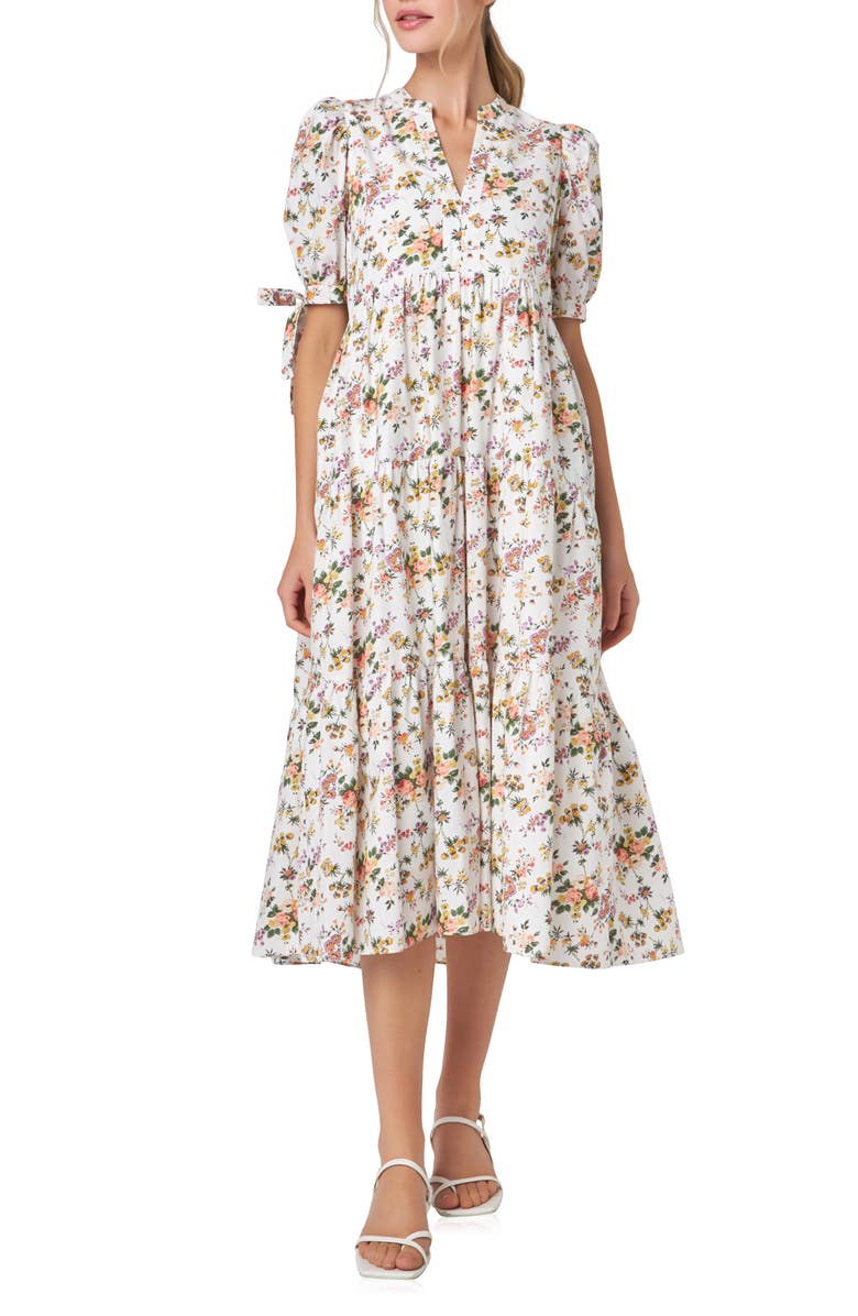 English Factory Floral Print Tiered Midi Dress, Main, color, 