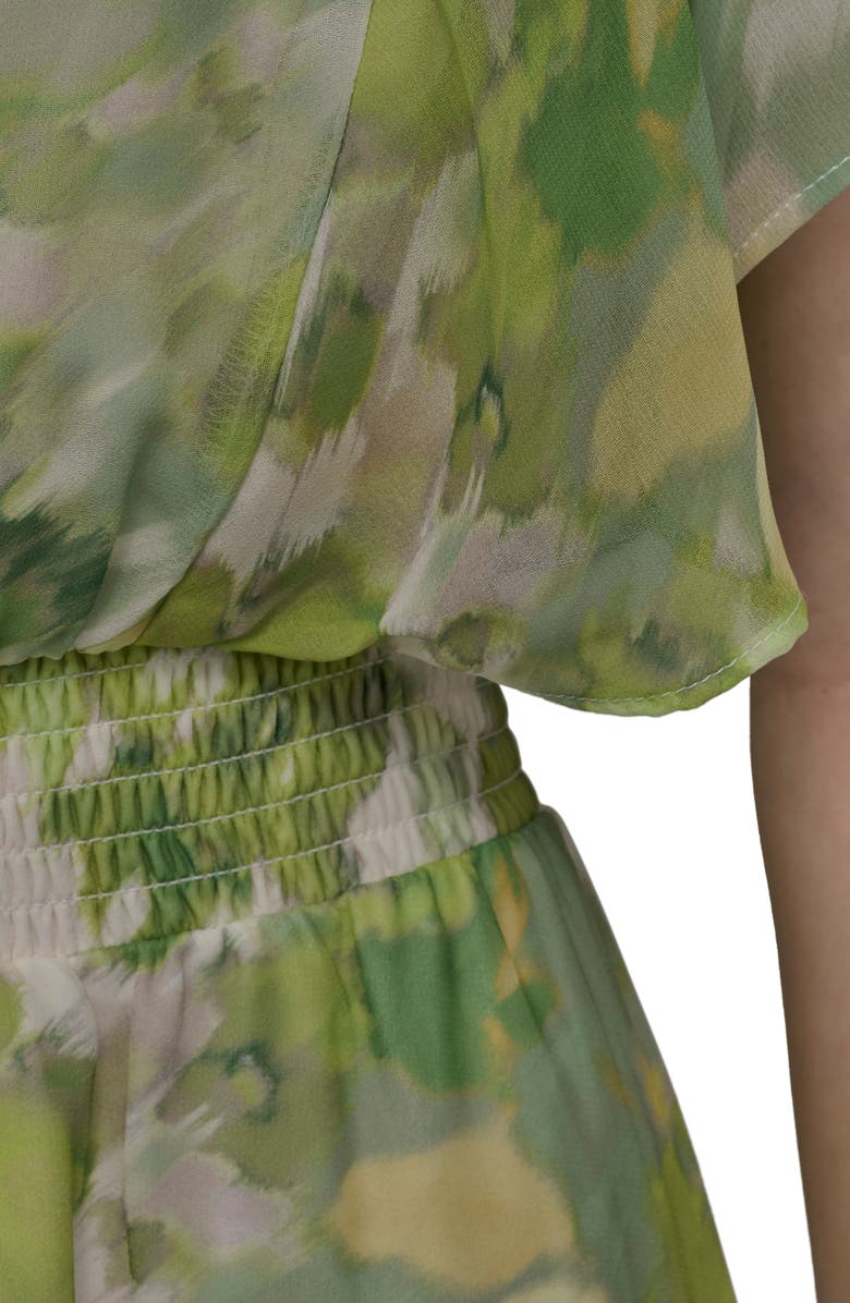 DKNY Flutter Sleeve Smocked Waist High-Low Dress, Alternate, color, Ivory Mult