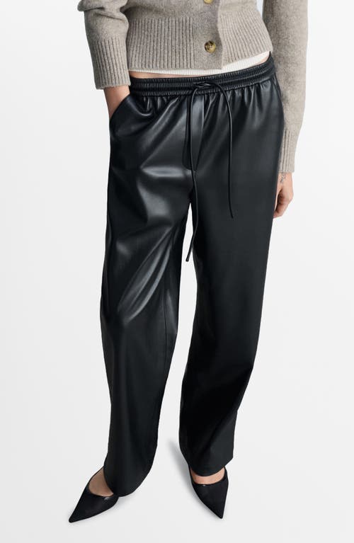 Mango Faux Leather Wide Leg Drawstring Pants In Black