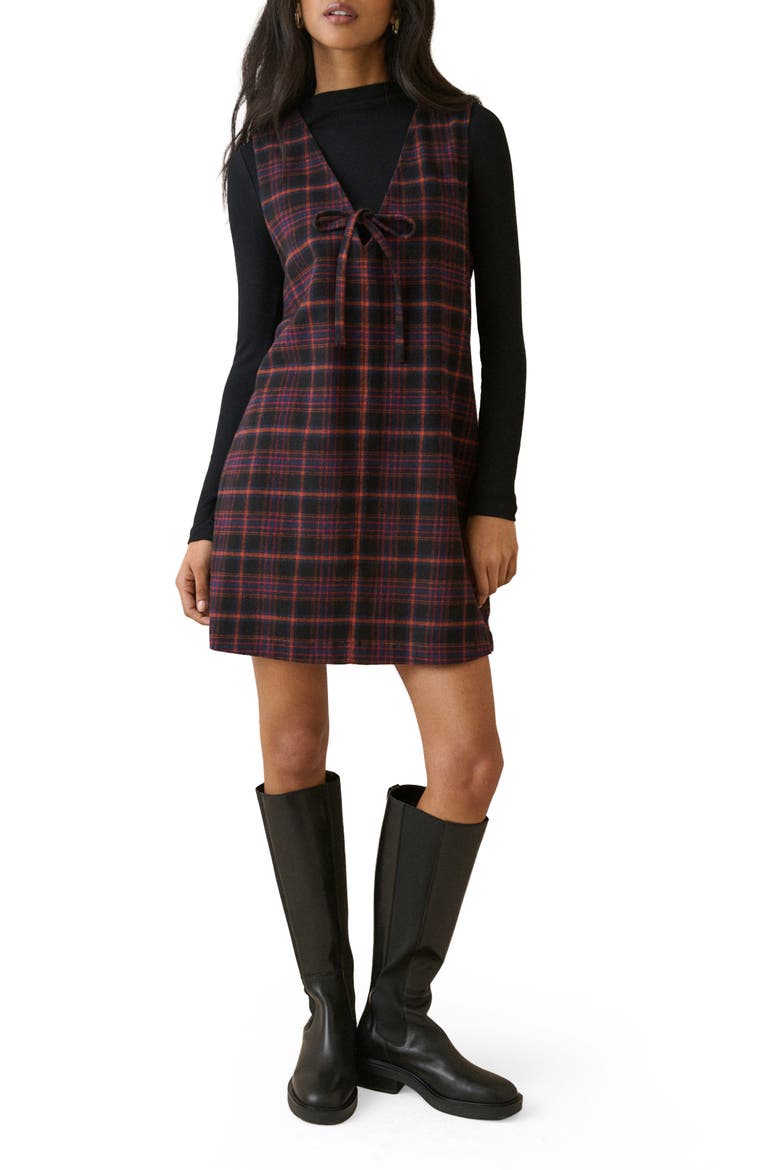 Nila Plaid Pinafore Minidress, Main, color, MULTI