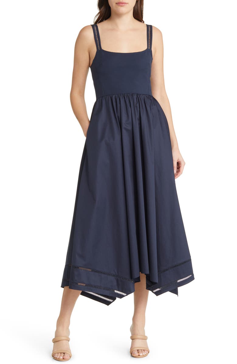 La Ligne Ladder Stitch Handkerchief Hem Cotton Poplin Dress, Alternate, color, 