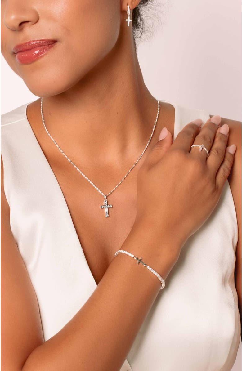 Rizen Jewelry Luminous Cross Tennis Bracelet, Alternate, color, Sterling Silver