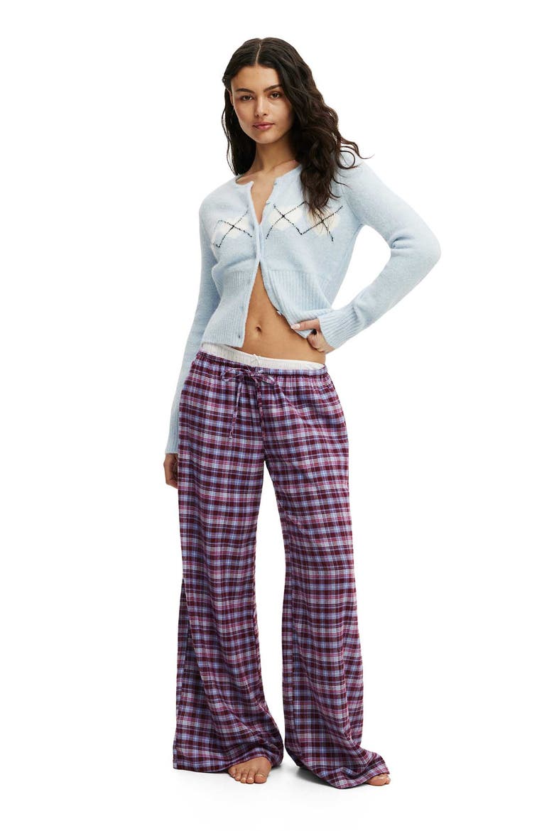 Women's Cloud Soft Wide Leg Flannel Pant, Alternate, color, Jessie Check Daydream Blue