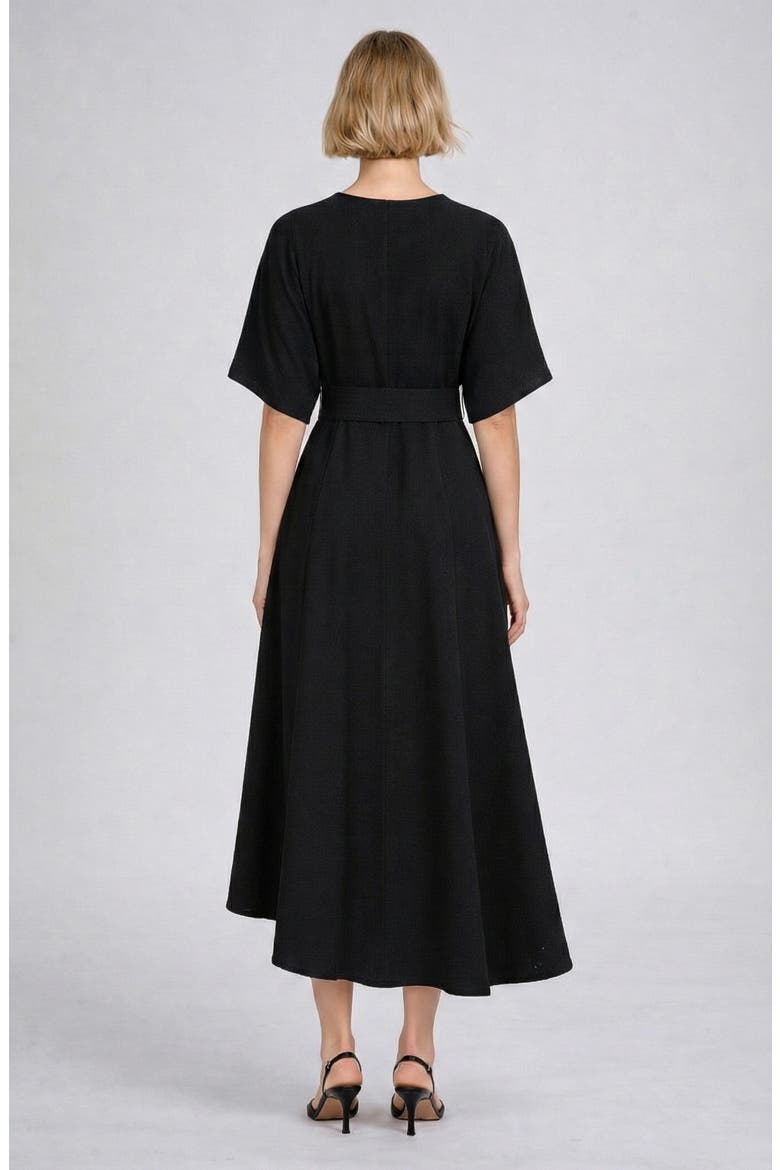 Belted Midi Dress, Alternate, color, BLACK