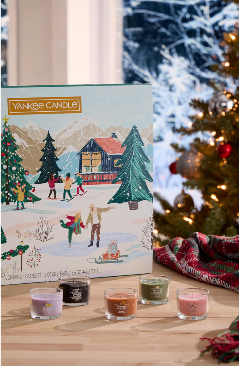YANKEE CANDLE Signature Votive Mini Candle Jars, 12 Days of Christmas Candle Advent Calendar Variety Pack, Alternate, color, Multicolored
