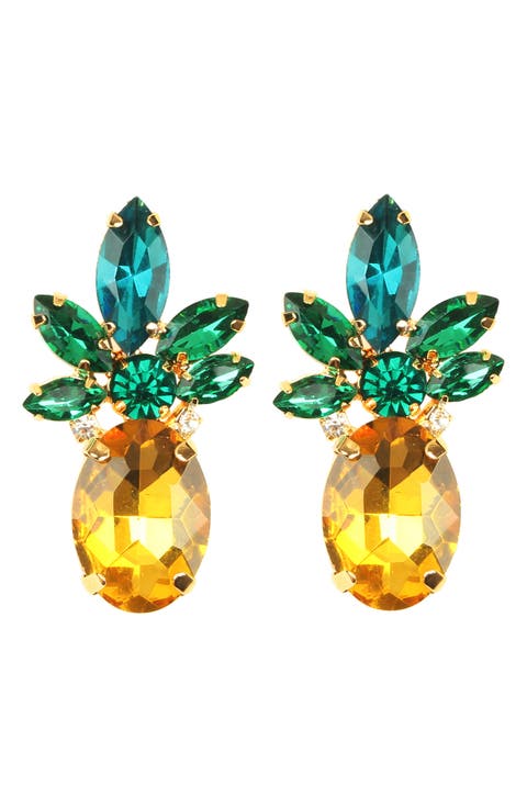 24K Gold Plated Tropi Crystal Pineapple Earrings