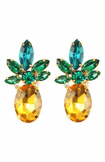 EYE CANDY LOS ANGELES 24K Gold Plated Tropi Crystal Pineapple Earrings