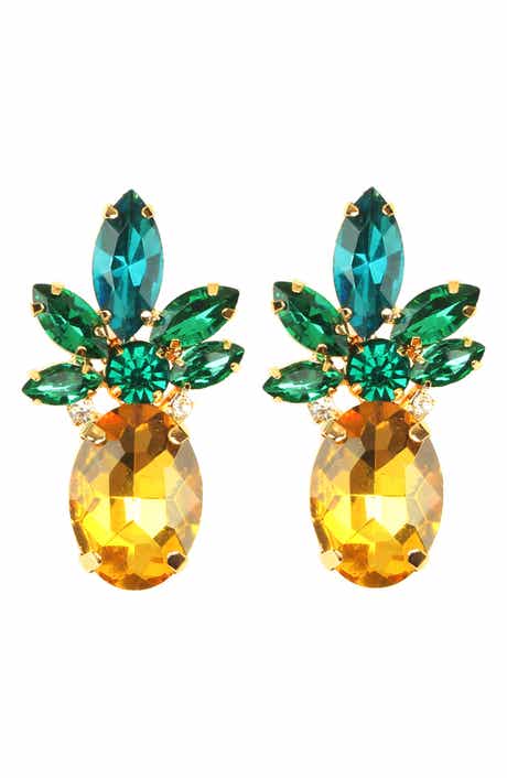 EYE CANDY LOS ANGELES 24K Gold Plated Tropi Crystal Pineapple Earrings