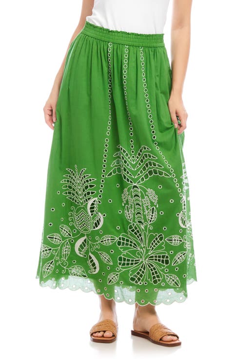 Cutout Embroidered Cotton Maxi Skirt
