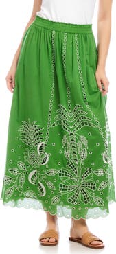 Karen Kane Cutout Embroidered Cotton Maxi Skirt