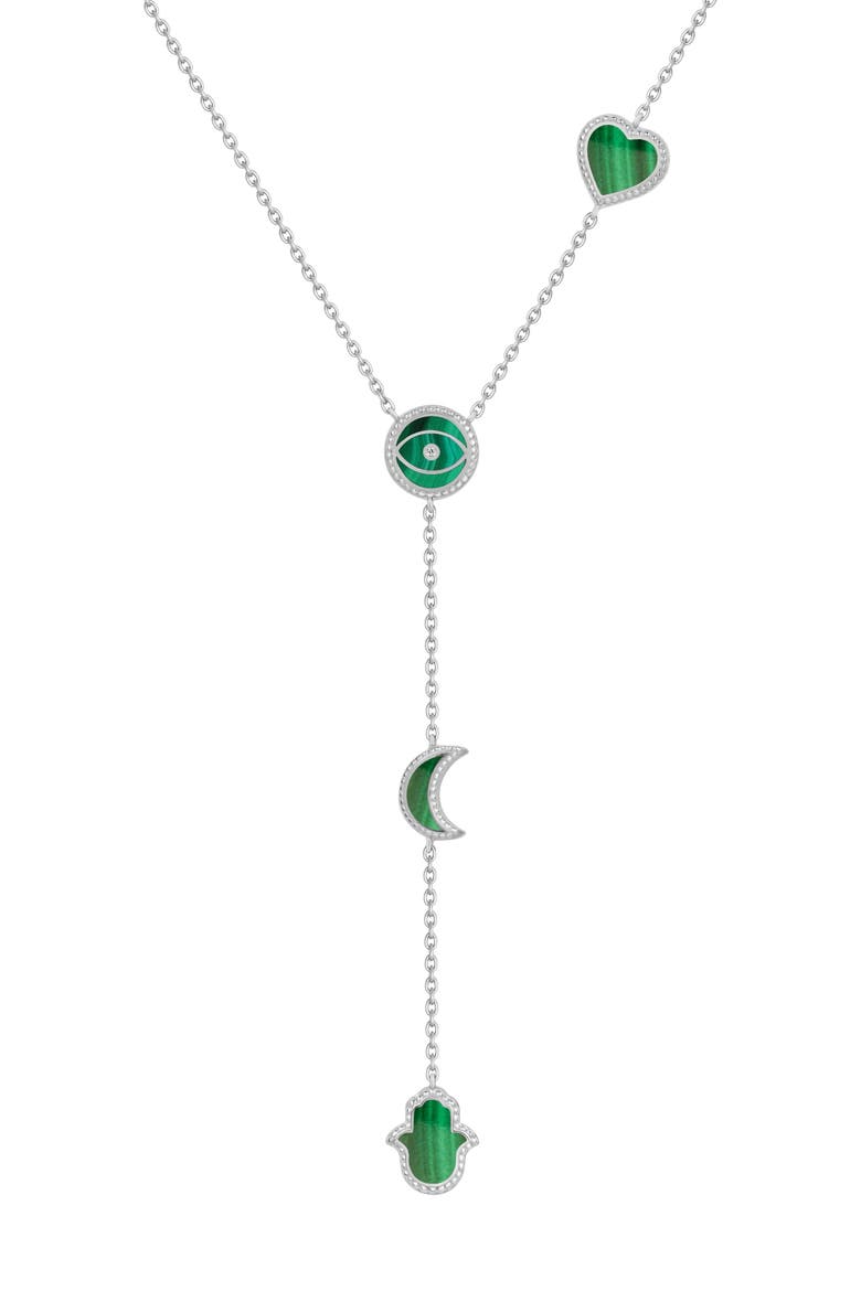 Celestial Guidance Malachite Multi Symbol Silver Necklace, Main, color, Silver/Green