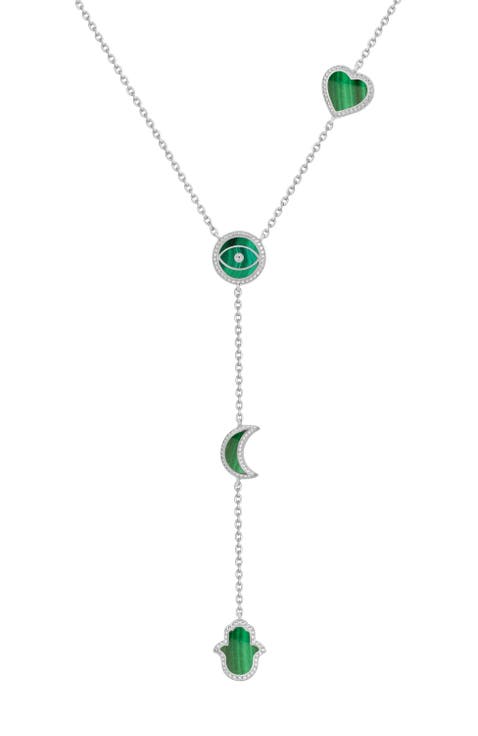 Celestial Guidance Malachite Multi Symbol Silver Necklace