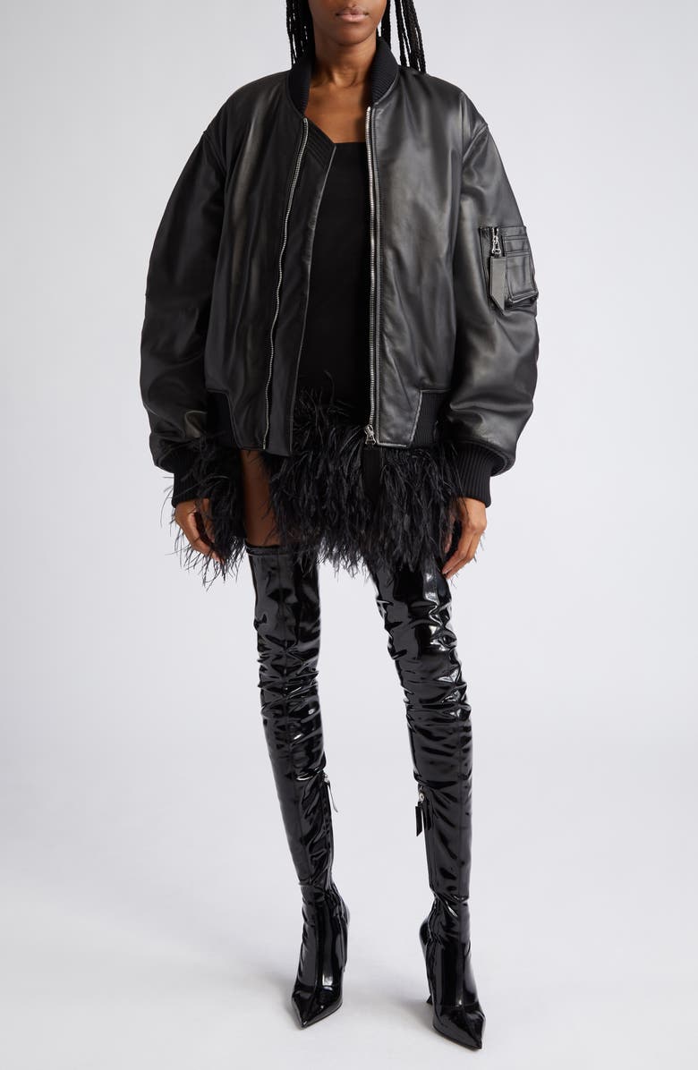 The Attico Anja Punk Oversize Leather Bomber Jacket, Alternate, color,