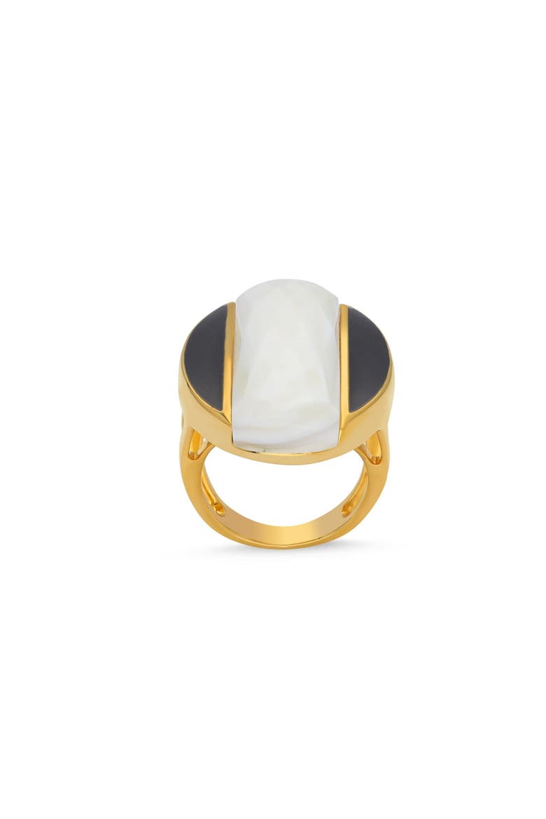 Saraswati Mother of Pearl Boundaries Ring, Alternate, color, White & Black