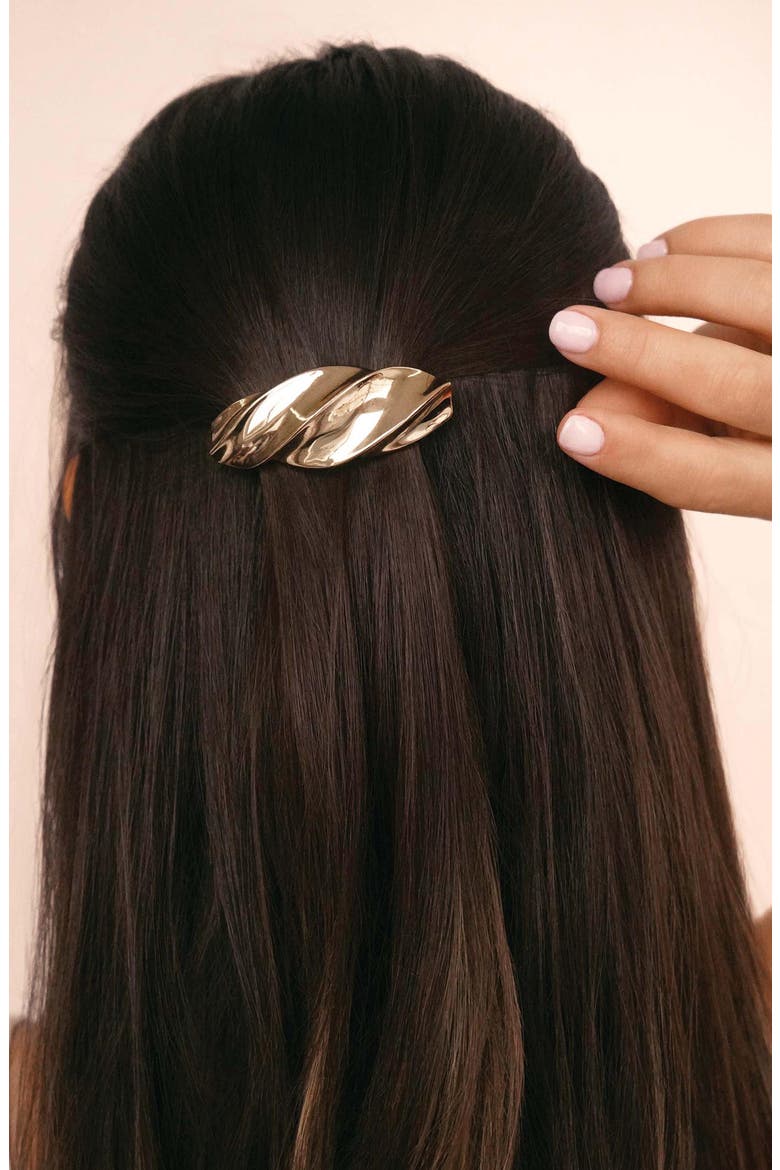 Golden Twist Barrette, Alternate, color, GOLD