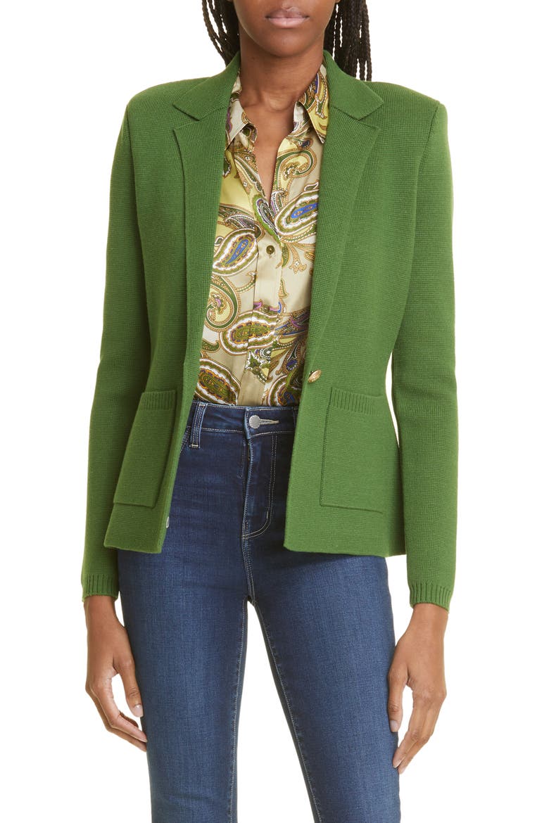 Lacey Knit Blazer, Main, color, PINE GREEN