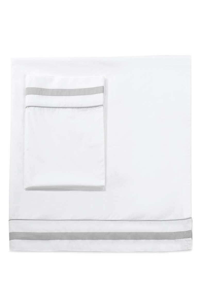 MELANGE HOME 300 Thread Count Percale Border Sheet Set, Main, color, Grey