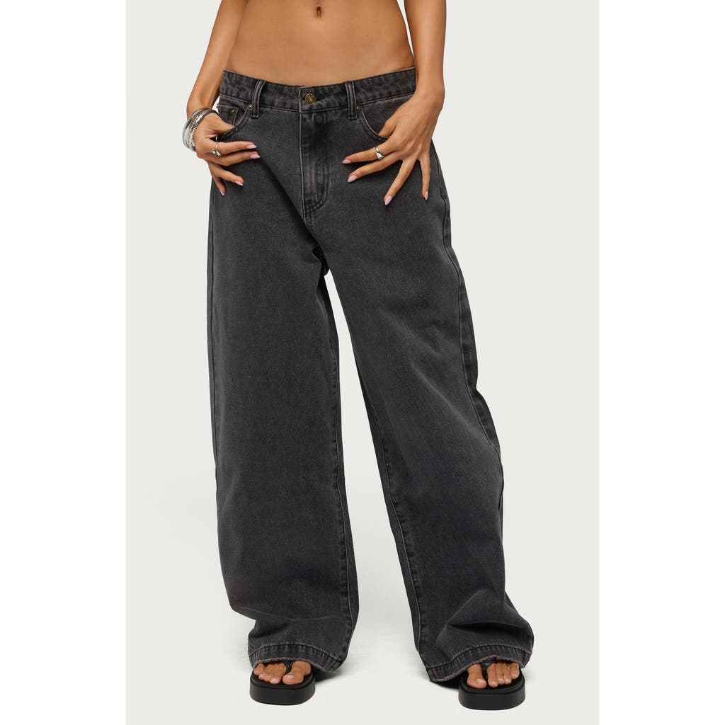 EDIKTED Nichol Low Rise Baggy Jeans in Black-Washed at Nordstrom, Size Medium