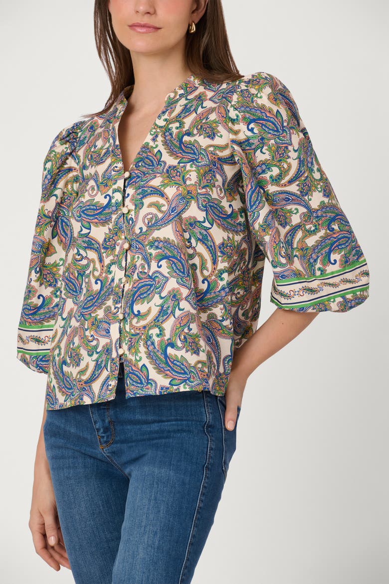 Pura Paisley Print Silbi Top, Alternate, color, Ivory Multi