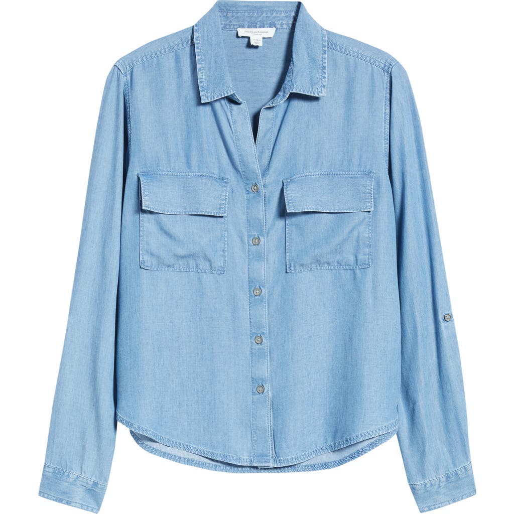 Beachlunchlounge Fiorella Long Sleeve Button-up Shirt In Blue