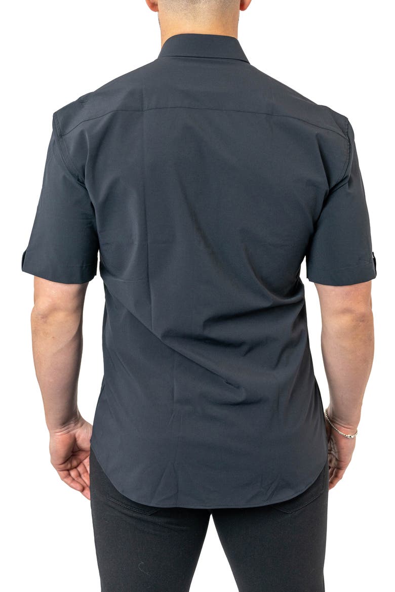 Galileo Stretchcore Short Sleeve Performance Button-Up Shirt, Alternate, color, BLACK