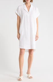Eileen Fisher Cuff Sleeve Organic Linen Shift Dress