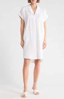 Eileen Fisher Cuff Sleeve Organic Linen Shift Dress