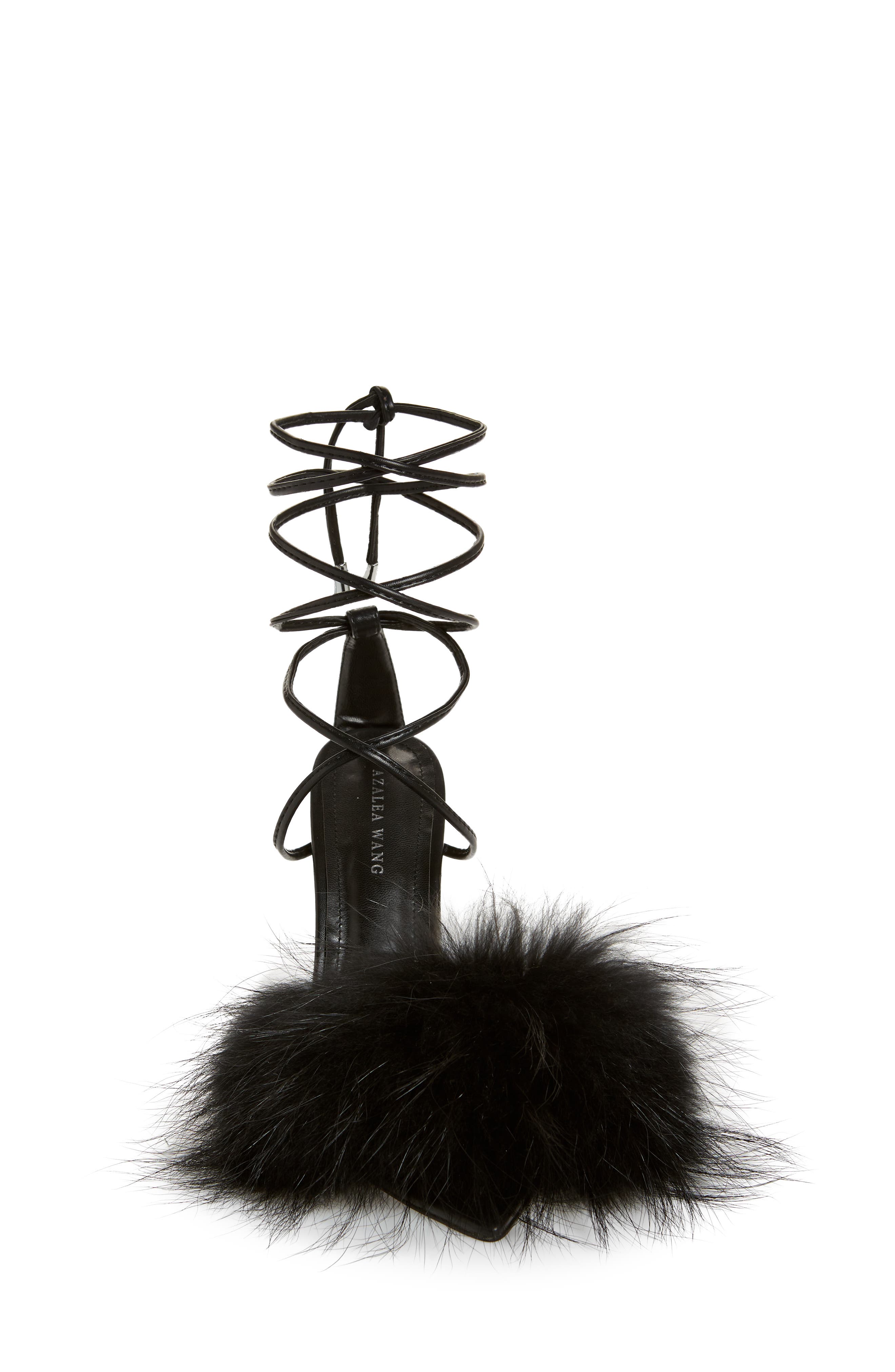 AZALEA WANG Bunny Faux Feather Ankle Wrap Sandal, Alternate, color, 