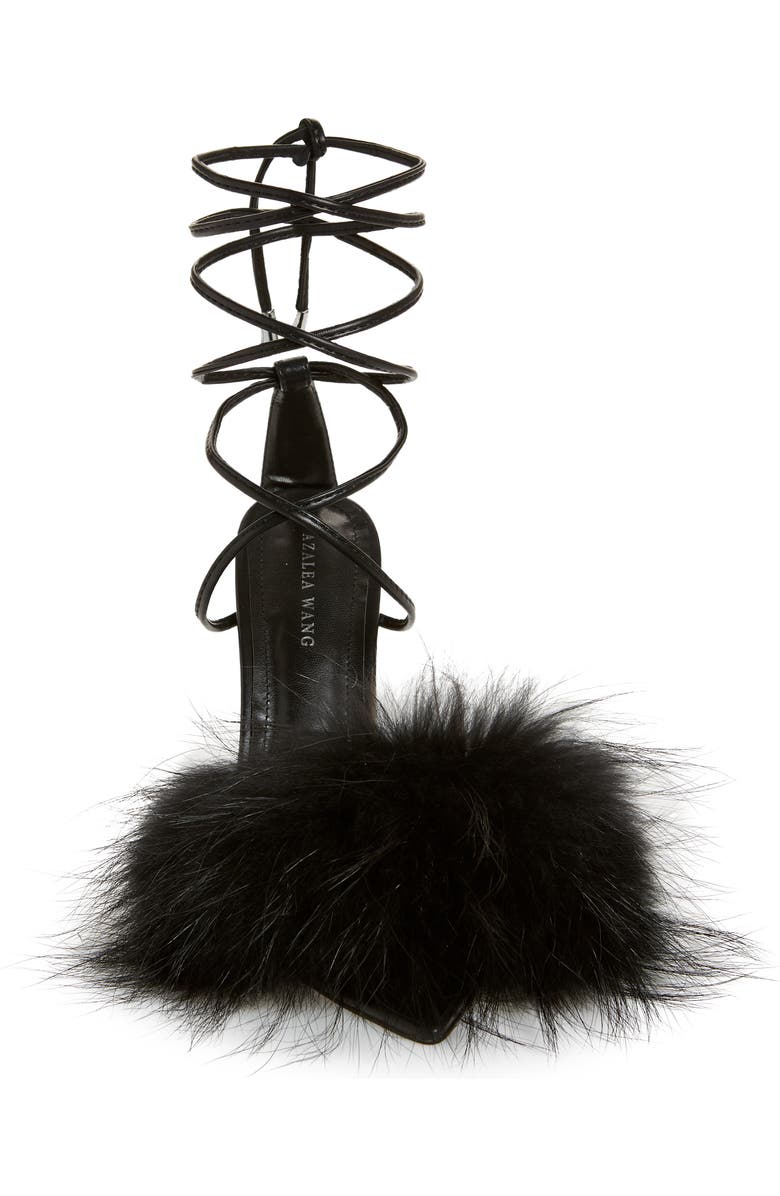 AZALEA WANG Bunny Faux Feather Ankle Wrap Sandal, Alternate, color,