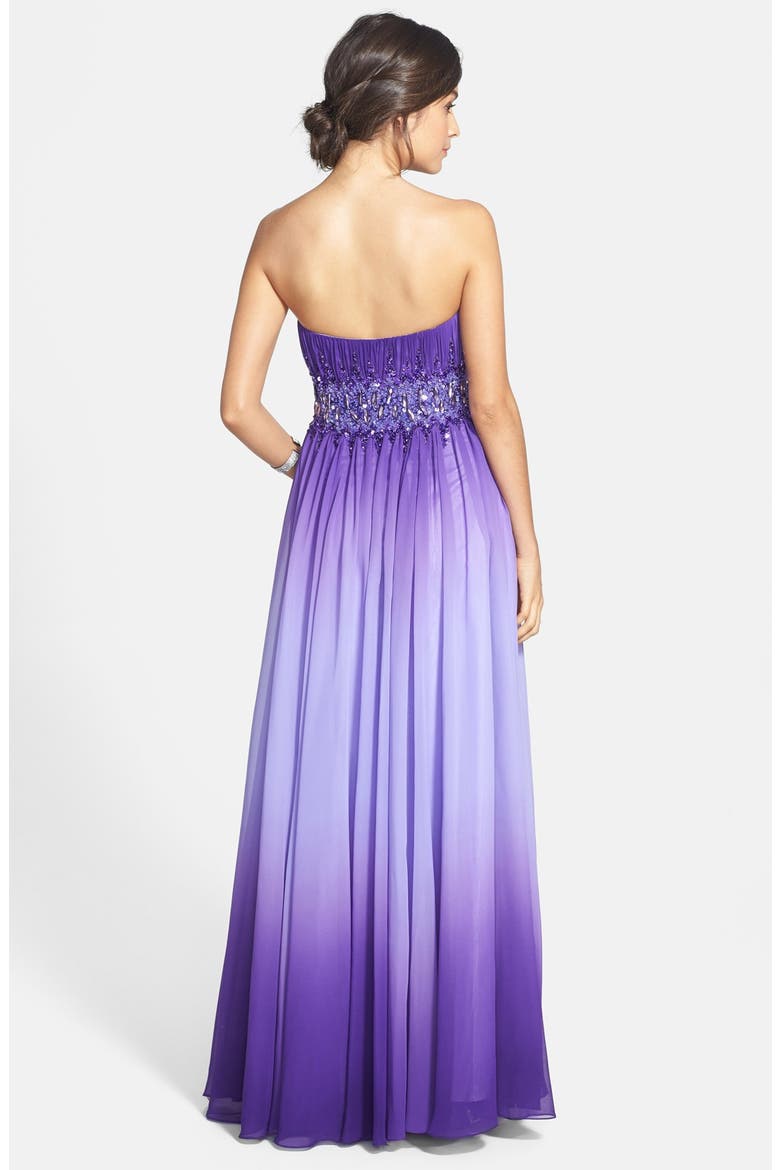 Beaded Waist Strapless Ball Gown, Alternate, color, VIOLET OMBRE