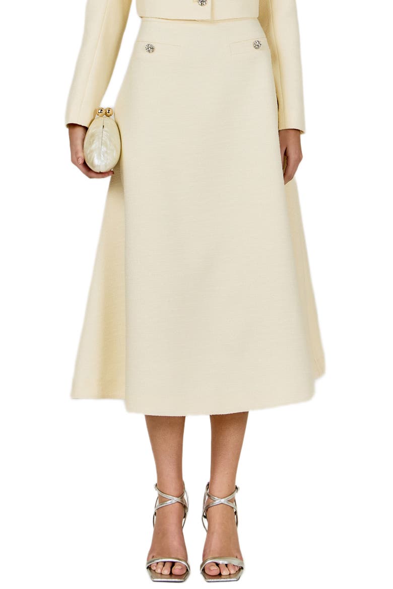 A-Line Tweed Midi Skirt, Main, color, BUTTER